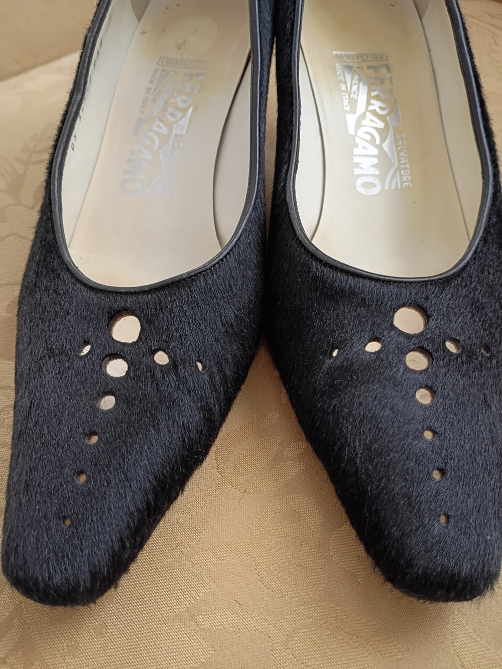 Salvatore Ferragamo Chic Pony-Hair Perforated Heels 8C